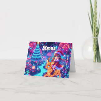 Personalized Flora Christmas Tree Cute Girl Santa Letterpress Thank You Card