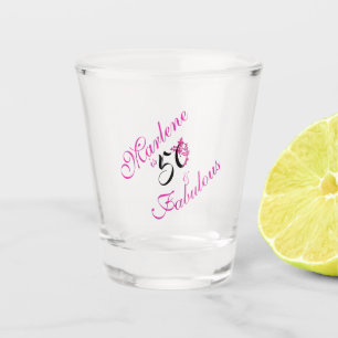 Personalized Floral 50 and Fabulous Birthday Shot Glass