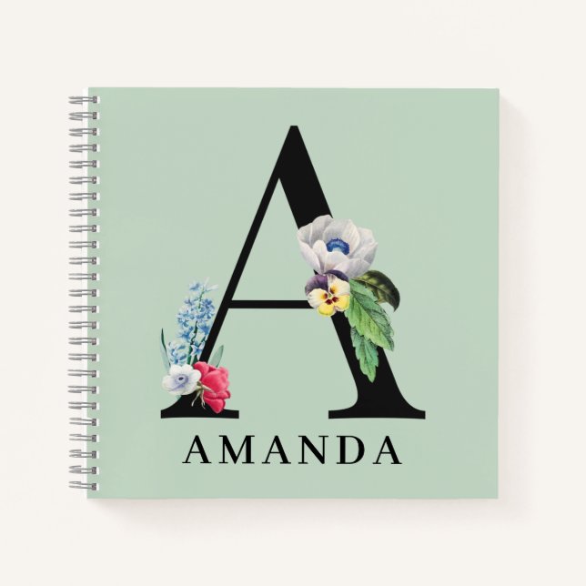 Personalized Floral Alphabet A Monogram  Notebook (Front)