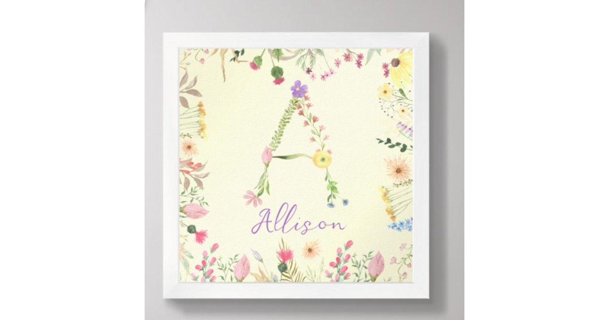 Personalized Floral Alphabet Initial Nursery Print | Zazzle