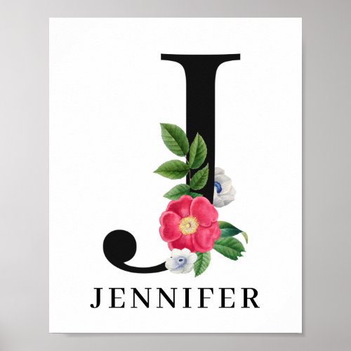 Personalized Floral Alphabet J Monogram  Poster