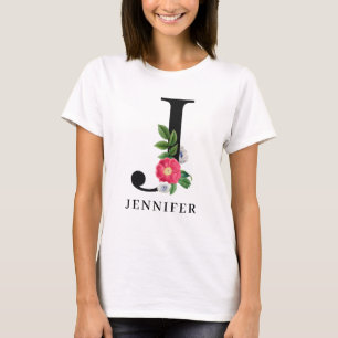 Personalized Floral Alphabet J Monogram  T-Shirt