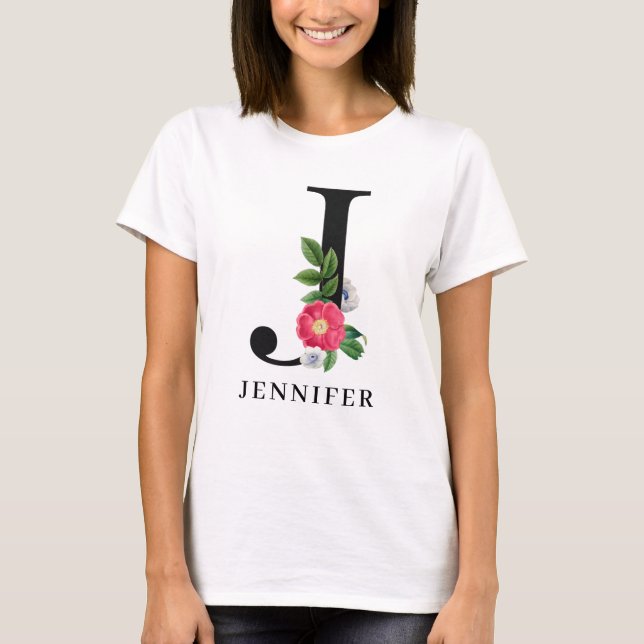 Personalized Floral Alphabet J Monogram  T-Shirt (Front)