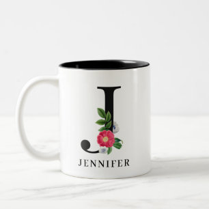 Personalized Floral Alphabet J Monogram Two-Tone Coffee Mug