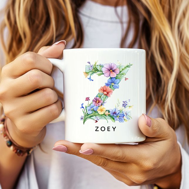Personalized Floral Alphabet Mug Thank You Gift (Custom Mug Bridal Shower Gift for Bride, Floral Alphabet Mug Gift for Coworker Boss Bridesmaid)