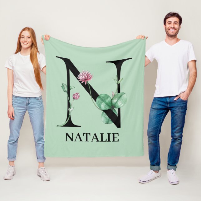 Personalized Floral Alphabet N Monogram  Fleece Blanket (In Situ)