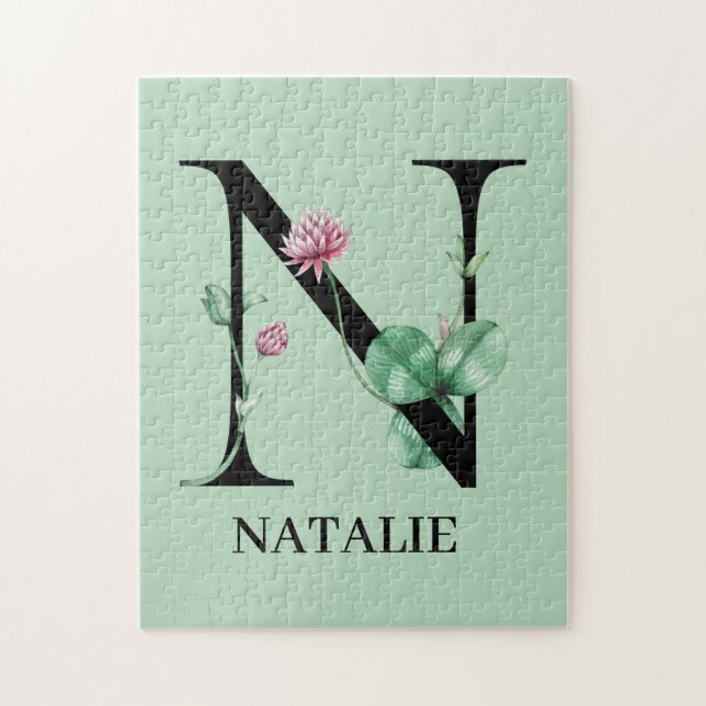 Personalized Floral Alphabet N Monogram  Jigsaw Puzzle (Vertical)