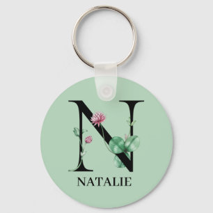 Personalized Floral Alphabet N Monogram Keychain
