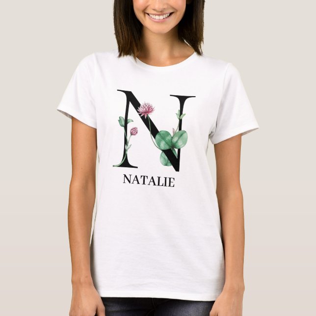 Personalized Floral Alphabet N Monogram  T-Shirt (Front)