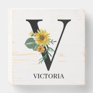 Personalized Floral Alphabet V Monogram Wooden Box Sign