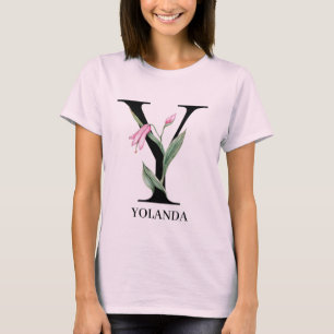Personalized Floral Alphabet Y Monogram T-Shirt