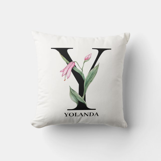 Personalized Floral Alphabet Y Monogram  Throw Pillow (Front)