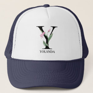Personalized Floral Alphabet Y Monogram Trucker Hat