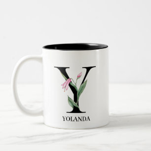 Personalized Floral Alphabet Y Monogram Two-Tone Coffee Mug