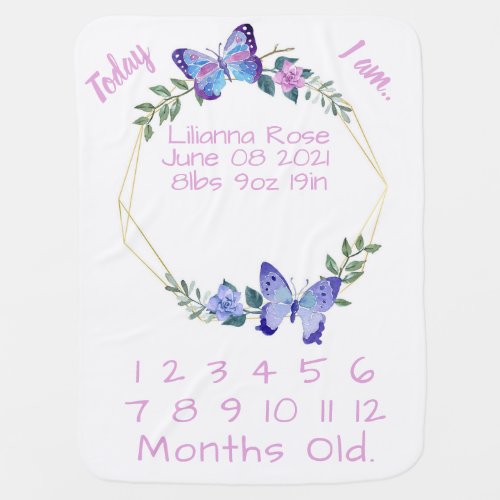 Personalized Floral and Butterflies Baby Blanket