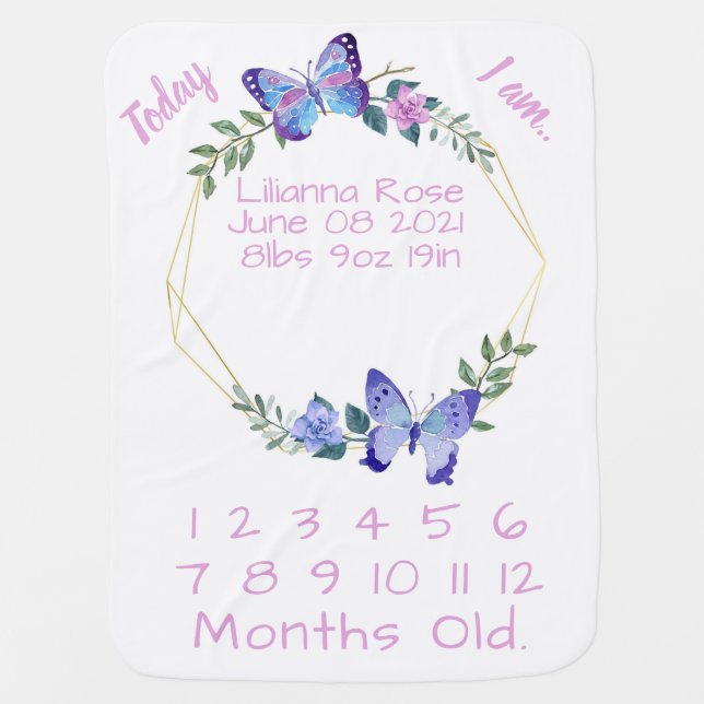Personalized Floral and Butterflies Baby Blanket (Front)