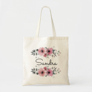 Personalized Floral and Greenery Tote Bag