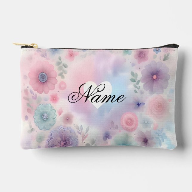 Personalized floral and heart accessory pouch (Front)