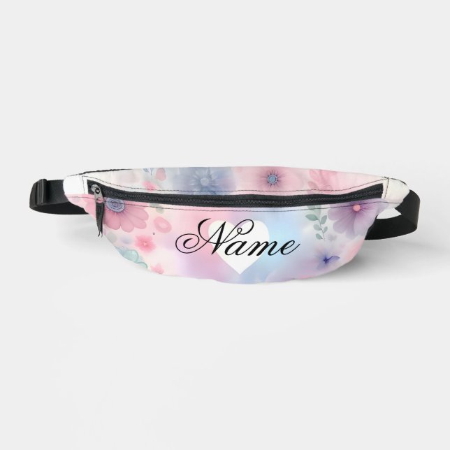 Personalized floral and heart fanny pack (Front)