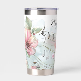 Personalized Floral and Musical Notes Insulated Tumbler