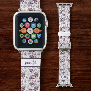 Personalized Floral Apple Watch Band, Dusty Purple Band