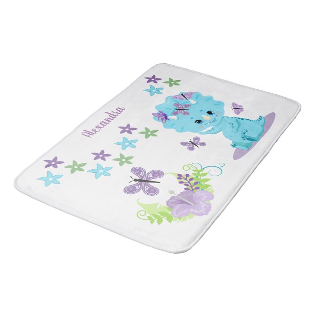 Personalized Floral Baby Dinosaur Bath Mat (Angled)