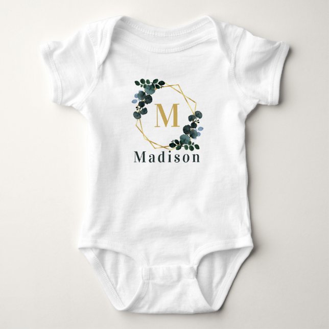 Personalized Floral Baby Girl Name Baby Bodysuit (Front)
