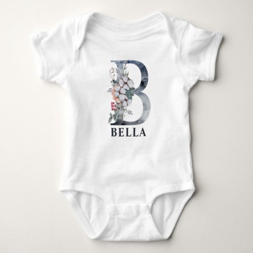 Personalized Floral Baby Girl Name Baby Initial B Baby Bodysuit
