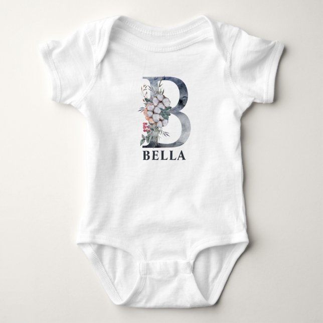 Personalized Floral Baby Girl Name Baby Initial B Baby Bodysuit (Front)