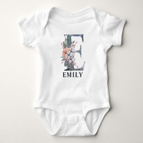 Personalized Floral Baby Girl Name Baby Initial E Baby Bodysuit