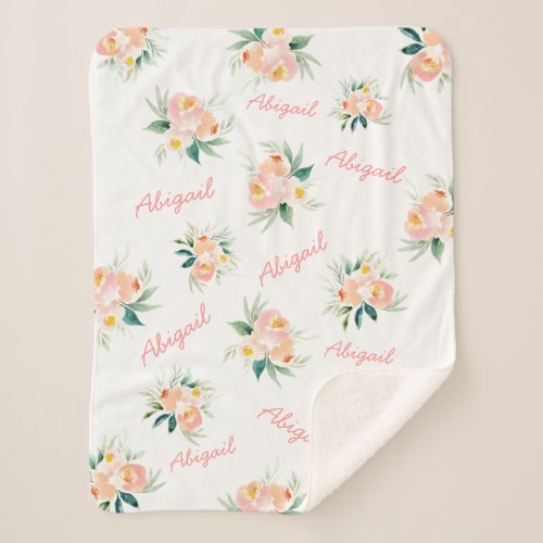 Personalized Floral Baby Girl Name Sherpa Blanket