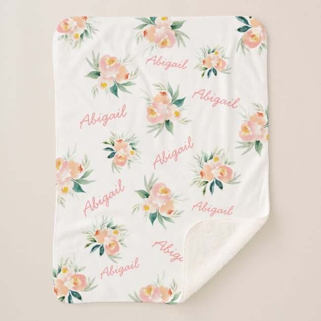 Personalized Floral Baby Girl Name Sherpa Blanket