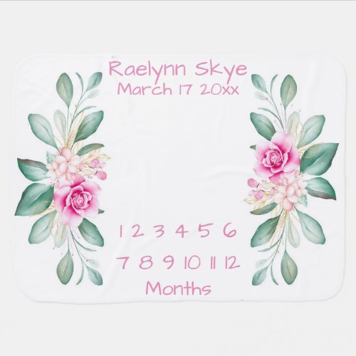 Personalized Floral Baby Monthly Milestone Baby Blanket