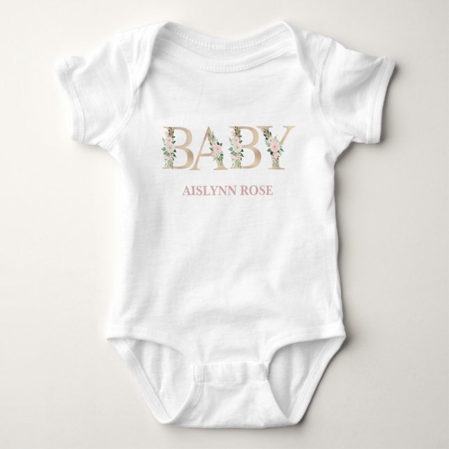 Personalized Floral Baby One Piece Baby Bodysuit (Front)