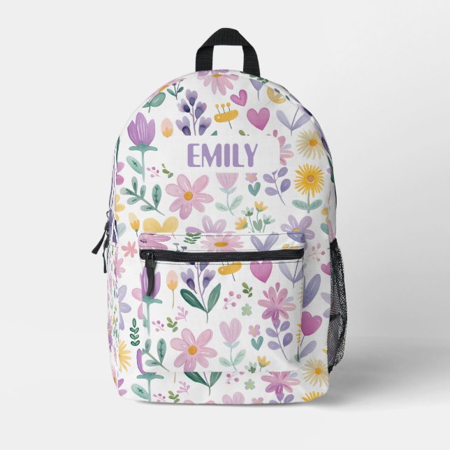 Personalized Floral Backpack for Girls (Front)