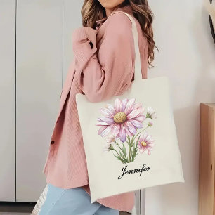 Personalized Floral Bag, Gift for Birthday or Mom Tote Bag