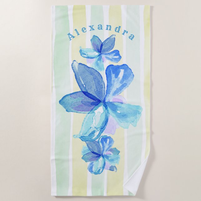 Personalized Floral Beach Towel (Front)