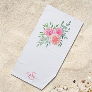 Personalized Floral Beach Towel