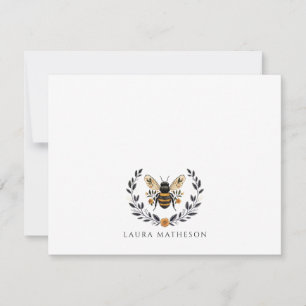 Personalized Floral Bee Laurel Note Card