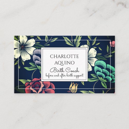 Personalized Floral Birth Coach Doula Business Card