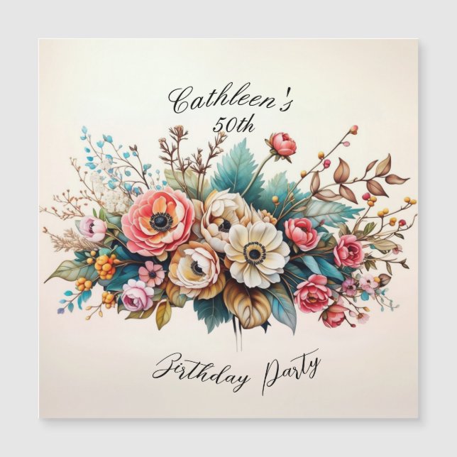 Personalized Floral Birthday Magnetic Card (Front)