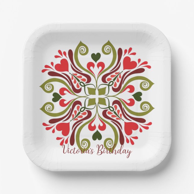 Personalized Floral Birthday Party Plates (Front)