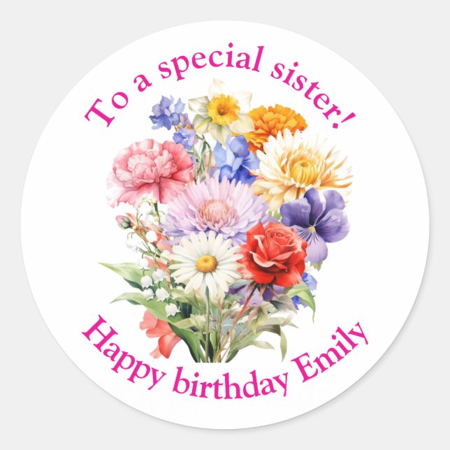 Personalized Floral Birthday Sticker for a Special (Front)