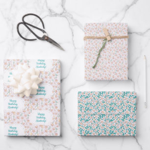 Personalized Floral Birthday Wrapping Paper Sheets