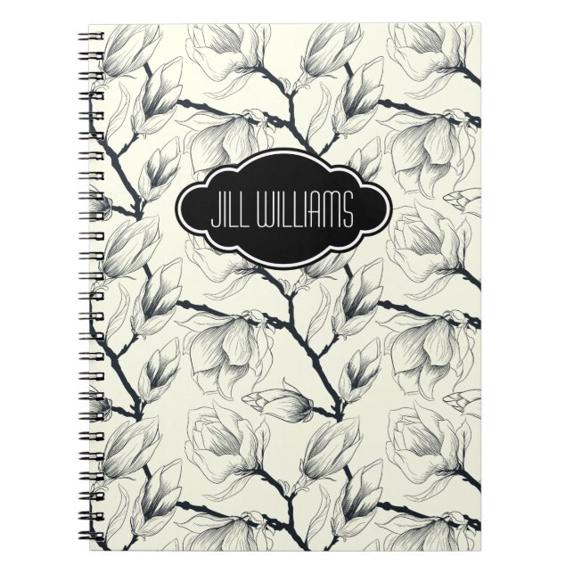 Personalized Floral Black and White Pattern Notebook (Front)
