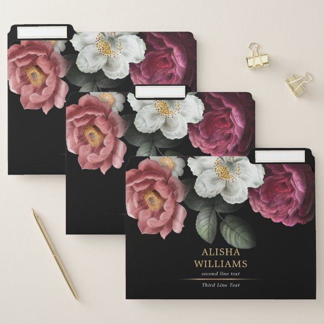 Personalized Floral Black Gold File Folder (Set)