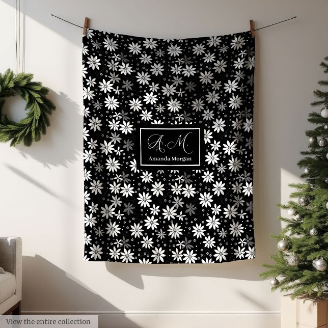 Personalized Floral Blanket Black White Decorative (Personalized Floral Blanket Black White Decorative)