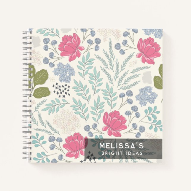 Personalized Floral Bloom Fun Ideas Notebook (Front)