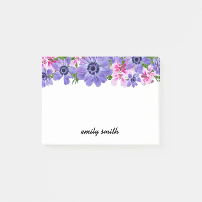 Personalized Floral Bloom Post-it Notes (Front)