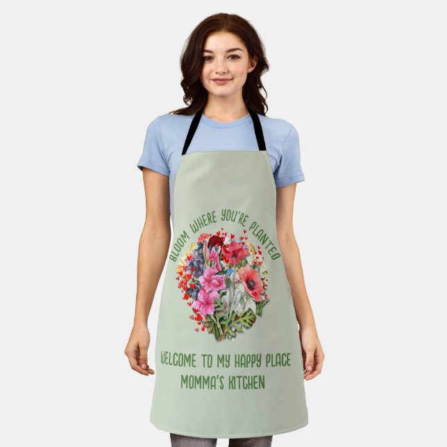 Personalized Floral BLOOM WHERE PLANTED  Apron (Worn)
